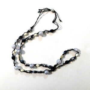 Premier Designs Chambray Necklace Adj Antique Silver Plated Glass Acrylic Beads